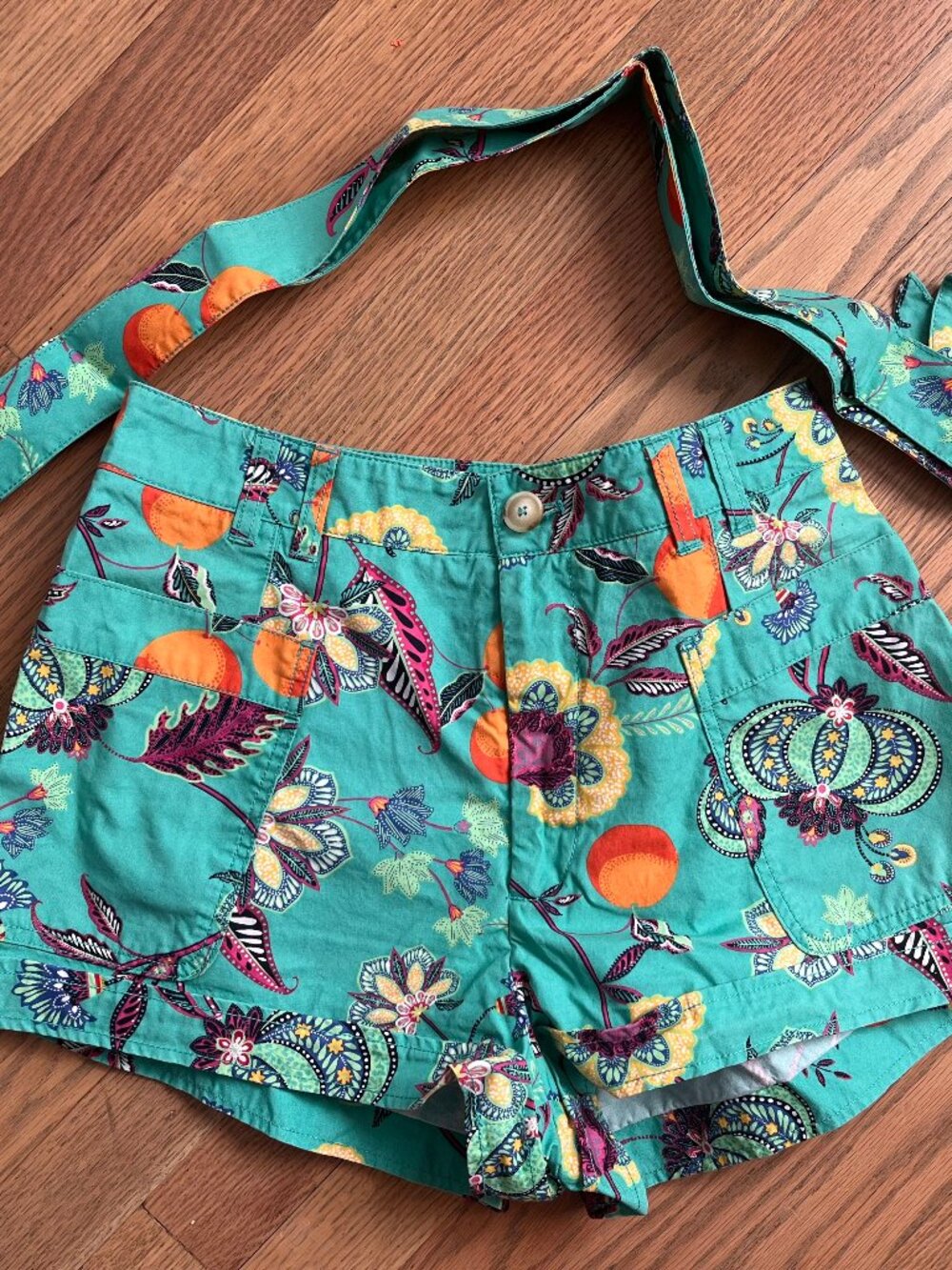Perfectly Cute Teal Floral Maeve Shorts from Anthropologie